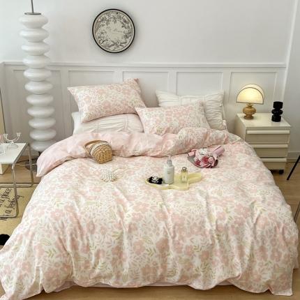 昔可 2022新款全棉梦幻花园系列印花四件套 春日小粉花