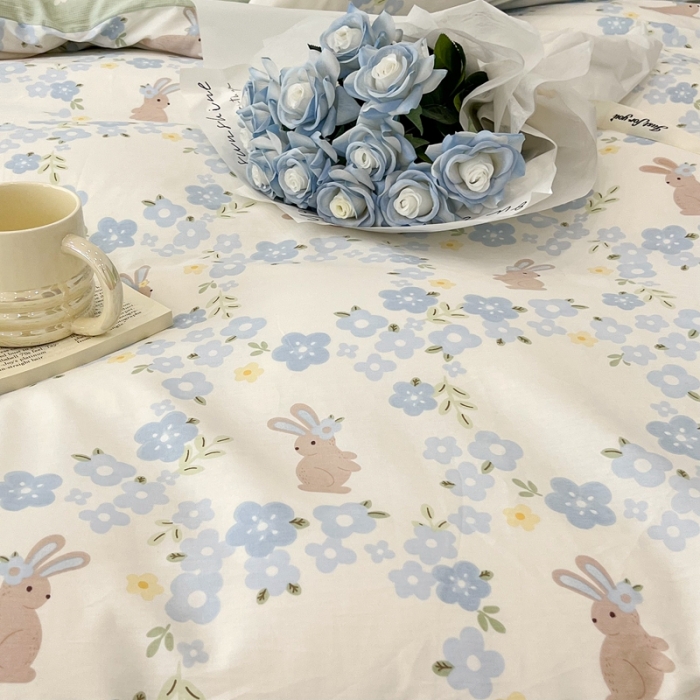 91家纺网 家纺一手货源 找家纺 昔可 2022新款全棉梦幻花园系列印花四件套 朵拉兔