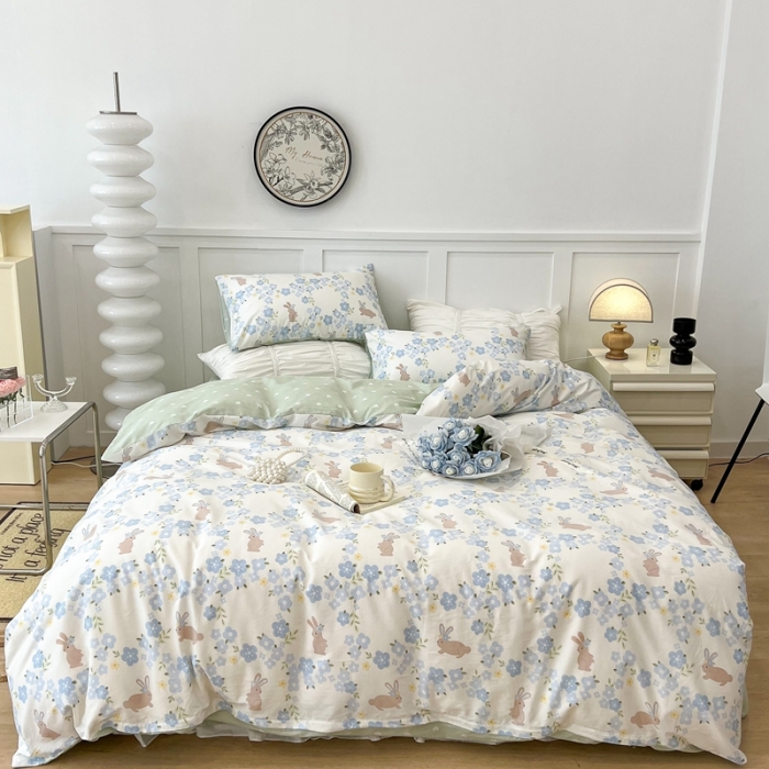 91家纺网 家纺一手货源 找家纺 昔可 2022新款全棉梦幻花园系列印花四件套 朵拉兔