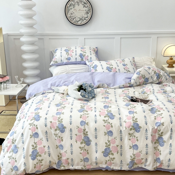 91家纺网 家纺一手货源 找家纺 昔可 2022新款全棉梦幻花园系列印花四件套 梨花少女