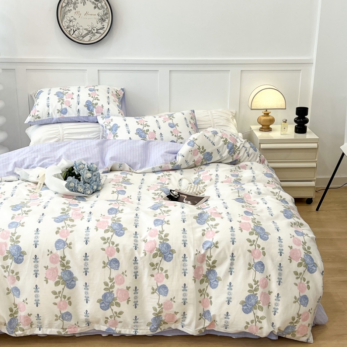 91家纺网 家纺一手货源 找家纺 昔可 2022新款全棉梦幻花园系列印花四件套 梨花少女