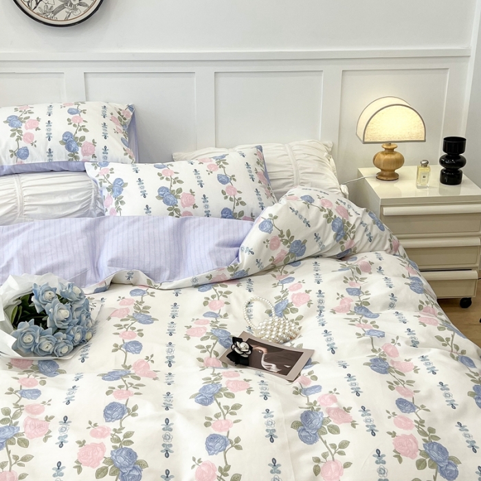 91家纺网 家纺一手货源 找家纺 昔可 2022新款全棉梦幻花园系列印花四件套 梨花少女