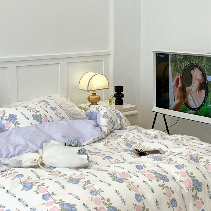 91家纺网 家纺一手货源 找家纺 昔可 2022新款全棉梦幻花园系列印花四件套 梨花少女