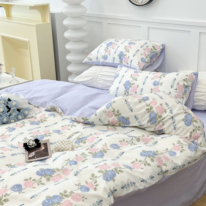 91家纺网 家纺一手货源 找家纺 昔可 2022新款全棉梦幻花园系列印花四件套 梨花少女