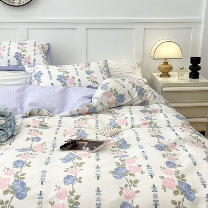 91家纺网 家纺一手货源 找家纺 昔可 2022新款全棉梦幻花园系列印花四件套 梨花少女