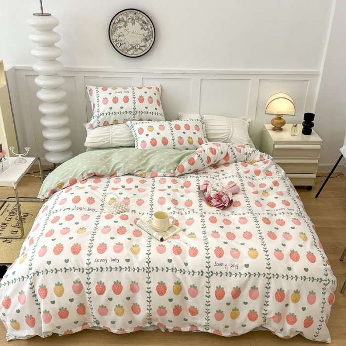 91家纺网 家纺一手货源 找家纺 昔可 2022新款全棉梦幻花园系列印花四件套 恋夏草莓