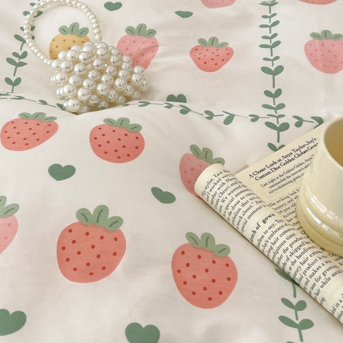 91家纺网 家纺一手货源 找家纺 昔可 2022新款全棉梦幻花园系列印花四件套 恋夏草莓