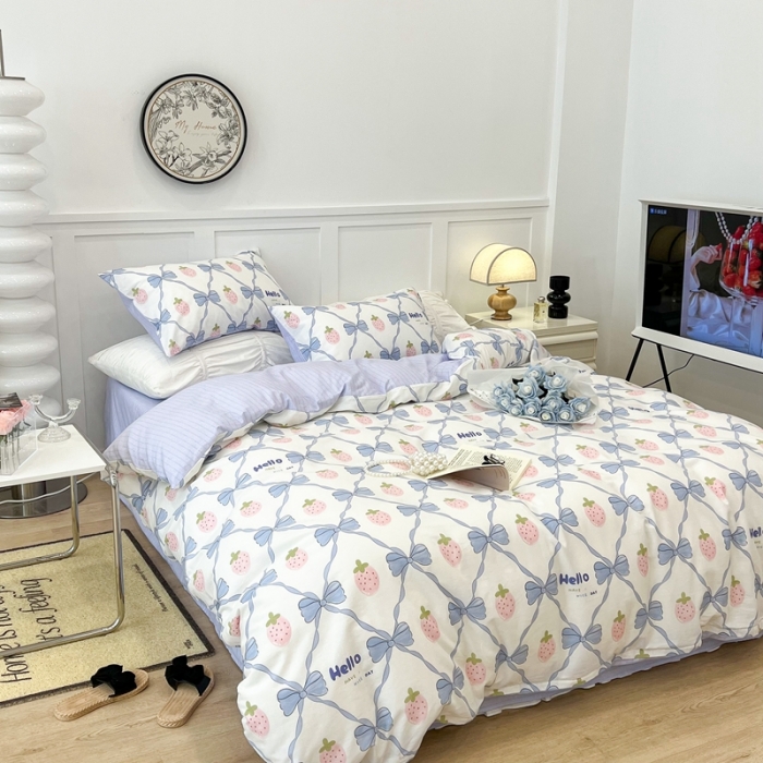 91家纺网 家纺一手货源 找家纺 昔可 2022新款全棉梦幻花园系列印花四件套 少女心蝴蝶结