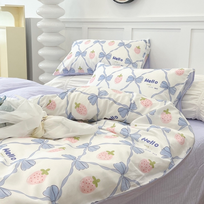 91家纺网 家纺一手货源 找家纺 昔可 2022新款全棉梦幻花园系列印花四件套 少女心蝴蝶结