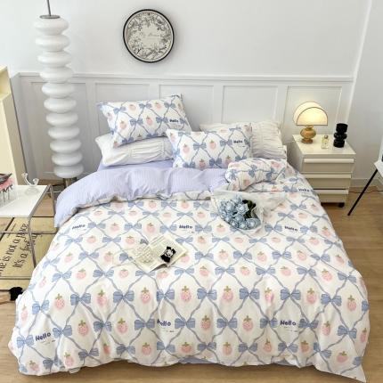 昔可 2022新款全棉梦幻花园系列印花四件套 少女心蝴蝶结