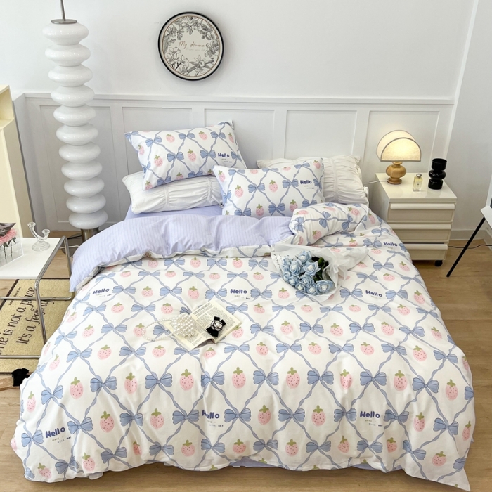 91家纺网 家纺一手货源 找家纺 昔可 2022新款全棉梦幻花园系列印花四件套 少女心蝴蝶结