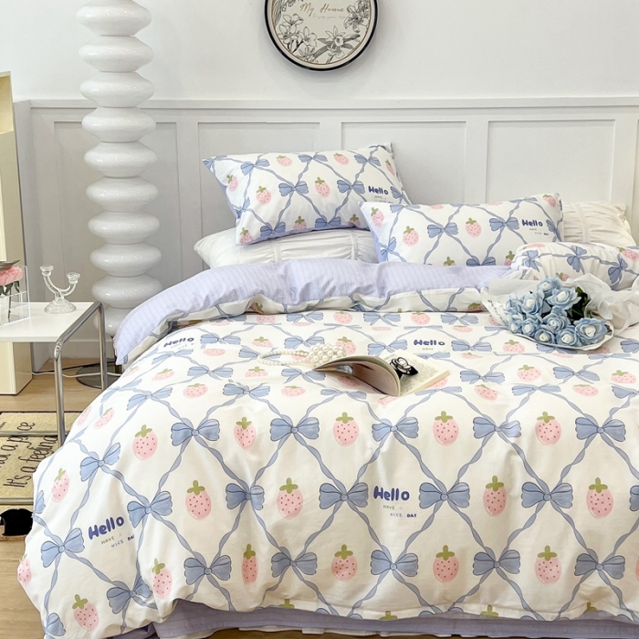 91家纺网 家纺一手货源 找家纺 昔可 2022新款全棉梦幻花园系列印花四件套 少女心蝴蝶结