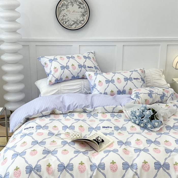 91家纺网 家纺一手货源 找家纺 昔可 2022新款全棉梦幻花园系列印花四件套 少女心蝴蝶结