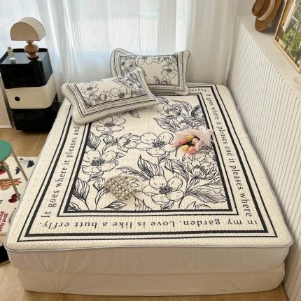 91家纺网 家纺一手货源 找家纺 （总）昔可 2022新款ins风小清新床笠款乳胶凉席三件套