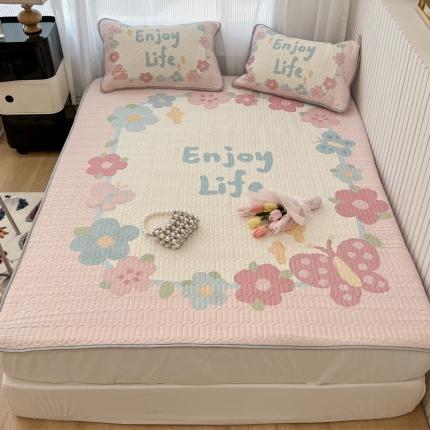 91家纺网 家纺一手货源 找家纺 （总）昔可 2022新款ins风小清新床笠款乳胶凉席三件套