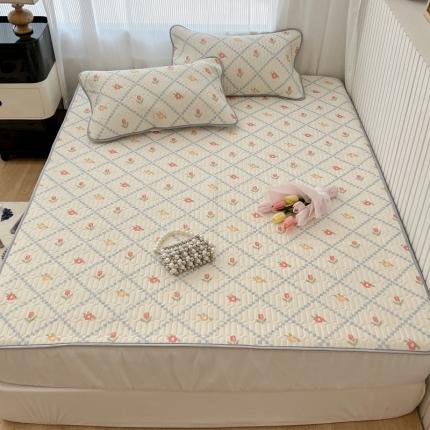 91家纺网 家纺一手货源 找家纺 （总）昔可 2022新款ins风小清新床笠款乳胶凉席三件套