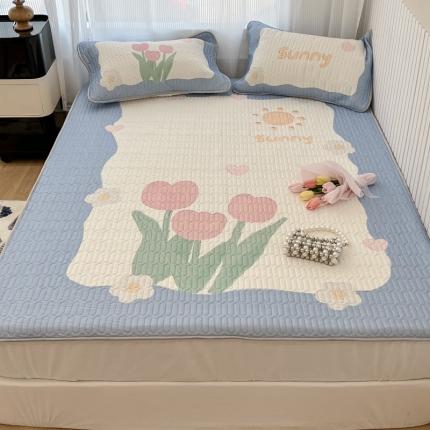 91家纺网 家纺一手货源 找家纺 （总）昔可 2022新款ins风小清新床笠款乳胶凉席三件套