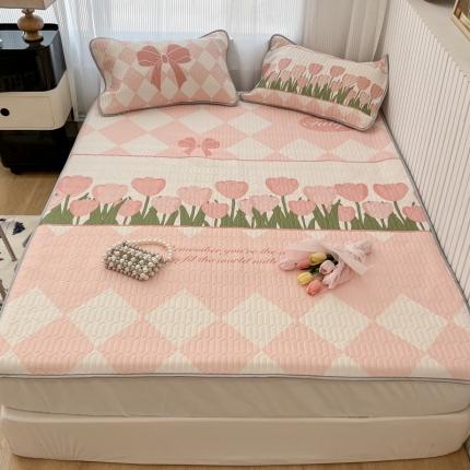 91家纺网 家纺一手货源 找家纺 （总）昔可 2022新款ins风小清新床笠款乳胶凉席三件套