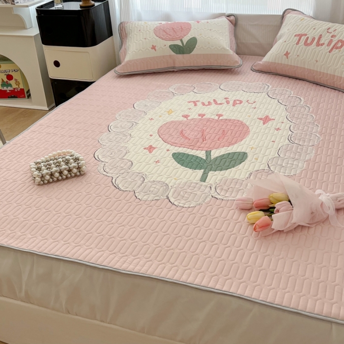 91家纺网 家纺一手货源 找家纺 （总）昔可 2022新款ins风小清新床笠款乳胶凉席三件套