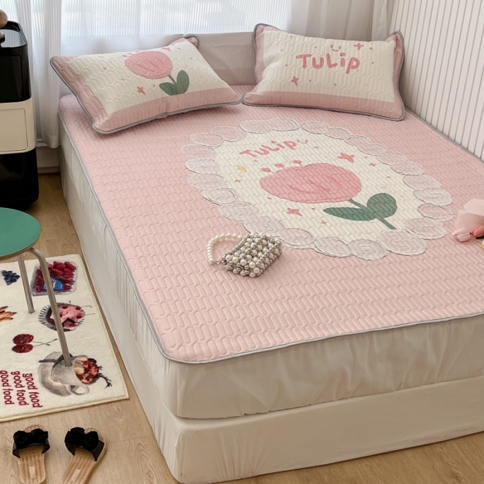 91家纺网 家纺一手货源 找家纺 （总）昔可 2022新款ins风小清新床笠款乳胶凉席三件套