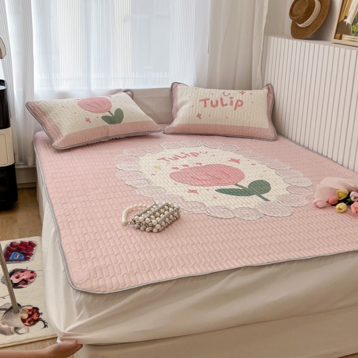 91家纺网 家纺一手货源 找家纺 （总）昔可 2022新款ins风小清新床笠款乳胶凉席三件套