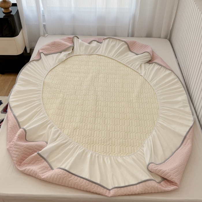 91家纺网 家纺一手货源 找家纺 昔可 2022新款ins风小清新床笠款乳胶凉席三件套 床笠款-粉圈郁金香