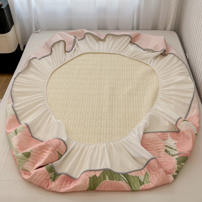 91家纺网 家纺一手货源 找家纺 昔可 2022新款ins风小清新床笠款乳胶凉席三件套 床笠款-粉色仙本娜