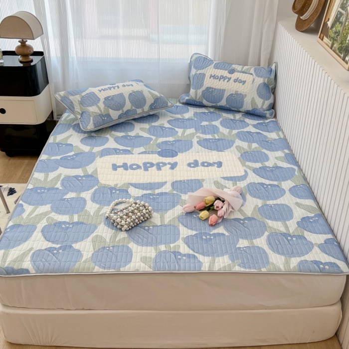 91家纺网 家纺一手货源 找家纺 昔可 2022新款ins风小清新床笠款乳胶凉席三件套 床笠款-海德公园