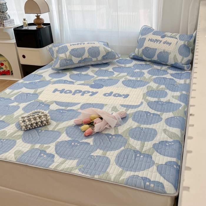 91家纺网 家纺一手货源 找家纺 昔可 2022新款ins风小清新床笠款乳胶凉席三件套 床笠款-海德公园