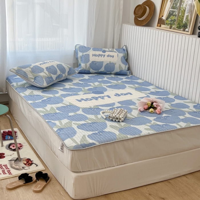 91家纺网 家纺一手货源 找家纺 昔可 2022新款ins风小清新床笠款乳胶凉席三件套 床笠款-海德公园