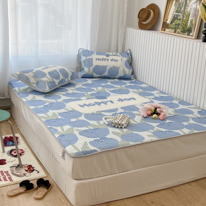 91家纺网 家纺一手货源 找家纺 昔可 2022新款ins风小清新床笠款乳胶凉席三件套 床笠款-海德公园