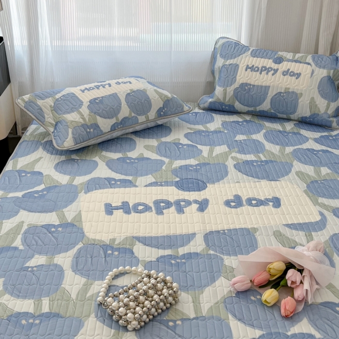 91家纺网 家纺一手货源 找家纺 昔可 2022新款ins风小清新床笠款乳胶凉席三件套 床笠款-海德公园