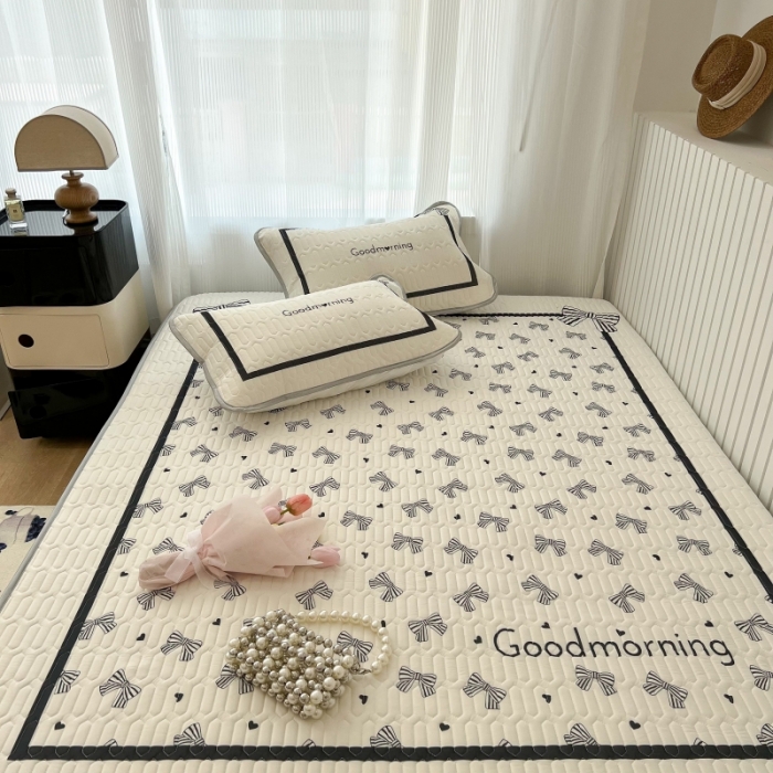 91家纺网 家纺一手货源 找家纺 昔可 2022新款ins风小清新床笠款乳胶凉席三件套 床笠款-赫本法式蝴蝶结