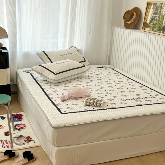 91家纺网 家纺一手货源 找家纺 昔可 2022新款ins风小清新床笠款乳胶凉席三件套 床笠款-赫本法式蝴蝶结