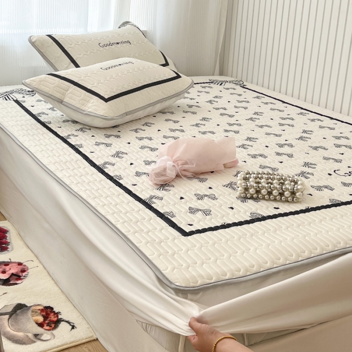 91家纺网 家纺一手货源 找家纺 昔可 2022新款ins风小清新床笠款乳胶凉席三件套 床笠款-赫本法式蝴蝶结