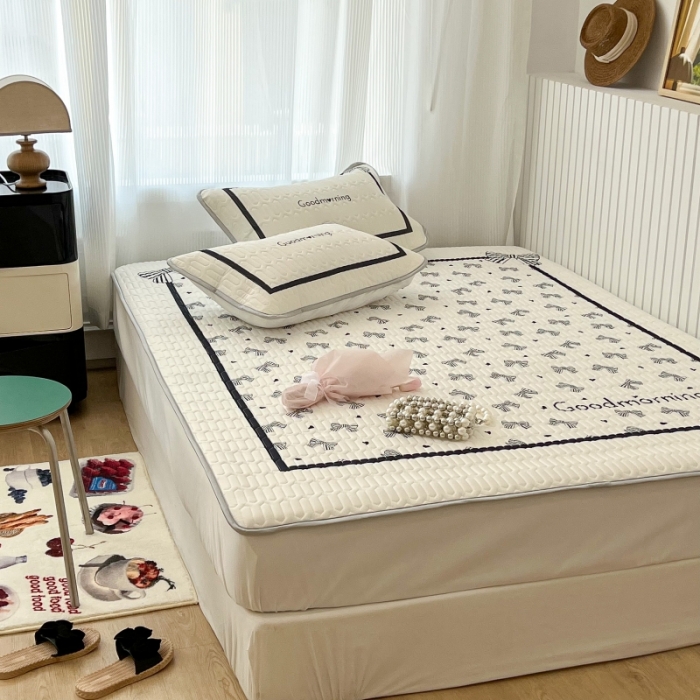 91家纺网 家纺一手货源 找家纺 昔可 2022新款ins风小清新床笠款乳胶凉席三件套 床笠款-赫本法式蝴蝶结