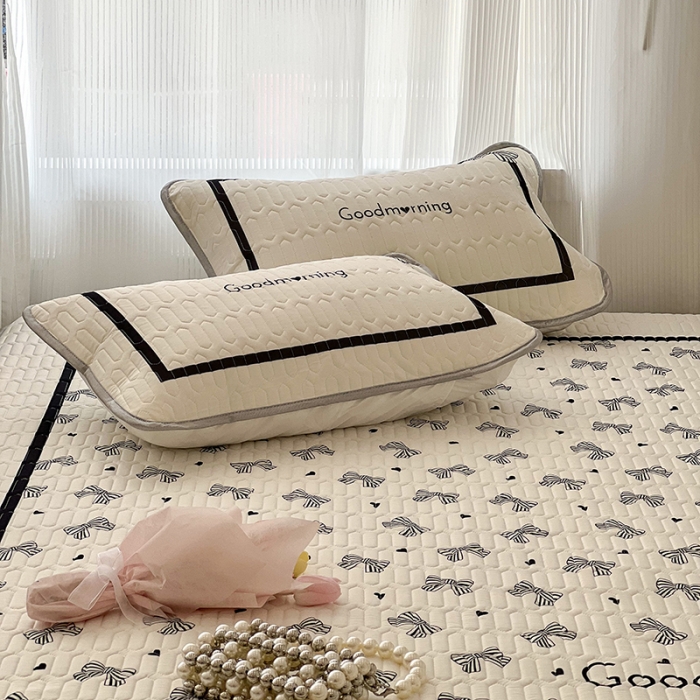 91家纺网 家纺一手货源 找家纺 昔可 2022新款ins风小清新床笠款乳胶凉席三件套 床笠款-赫本法式蝴蝶结