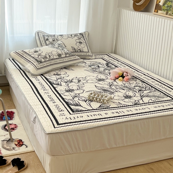 91家纺网 家纺一手货源 找家纺 昔可 2022新款ins风小清新床笠款乳胶凉席三件套 床笠款-后花园