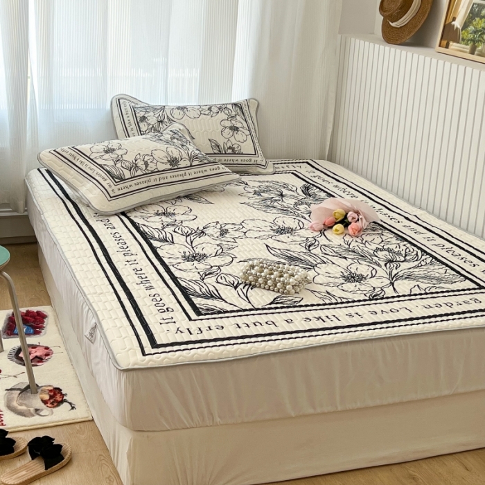 91家纺网 家纺一手货源 找家纺 昔可 2022新款ins风小清新床笠款乳胶凉席三件套 床笠款-后花园