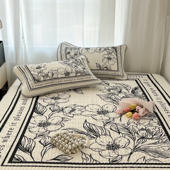 91家纺网 家纺一手货源 找家纺 昔可 2022新款ins风小清新床笠款乳胶凉席三件套 床笠款-后花园