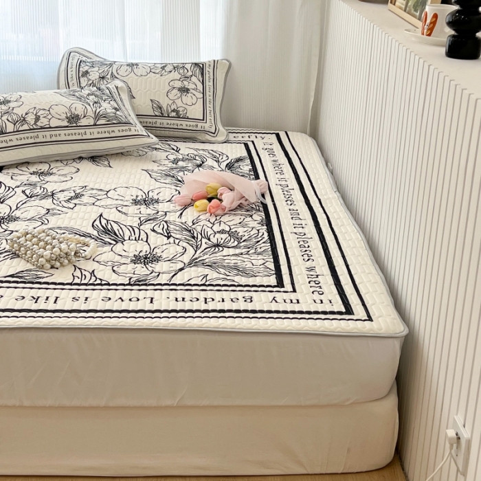 91家纺网 家纺一手货源 找家纺 昔可 2022新款ins风小清新床笠款乳胶凉席三件套 床笠款-后花园