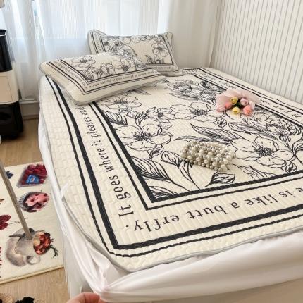 昔可 2022新款ins风小清新床笠款乳胶凉席三件套 床笠款-后花园