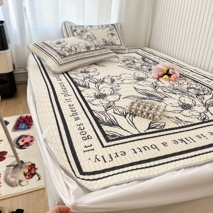 91家纺网 家纺一手货源 找家纺 昔可 2022新款ins风小清新床笠款乳胶凉席三件套 床笠款-后花园