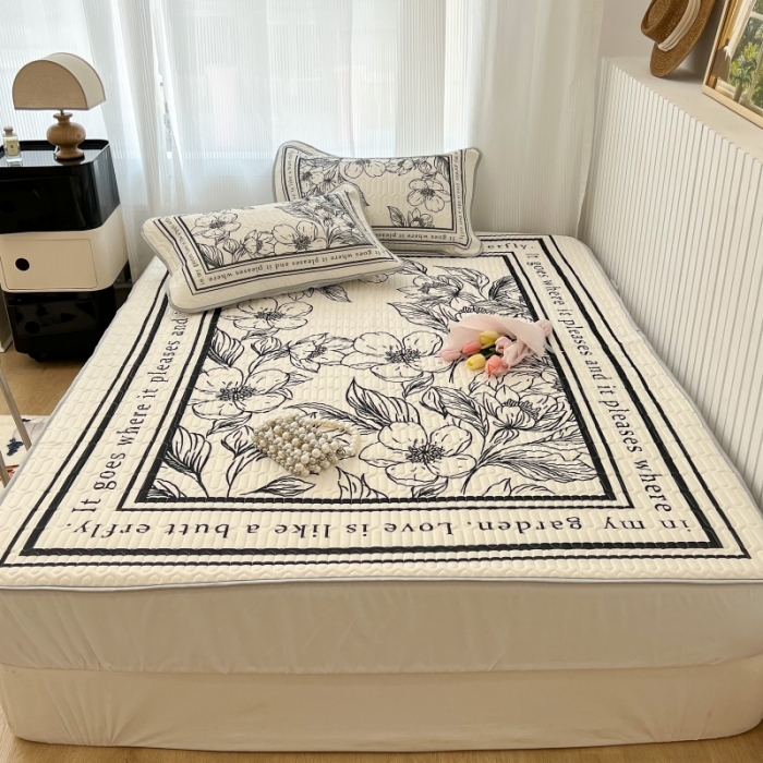 91家纺网 家纺一手货源 找家纺 昔可 2022新款ins风小清新床笠款乳胶凉席三件套 床笠款-后花园