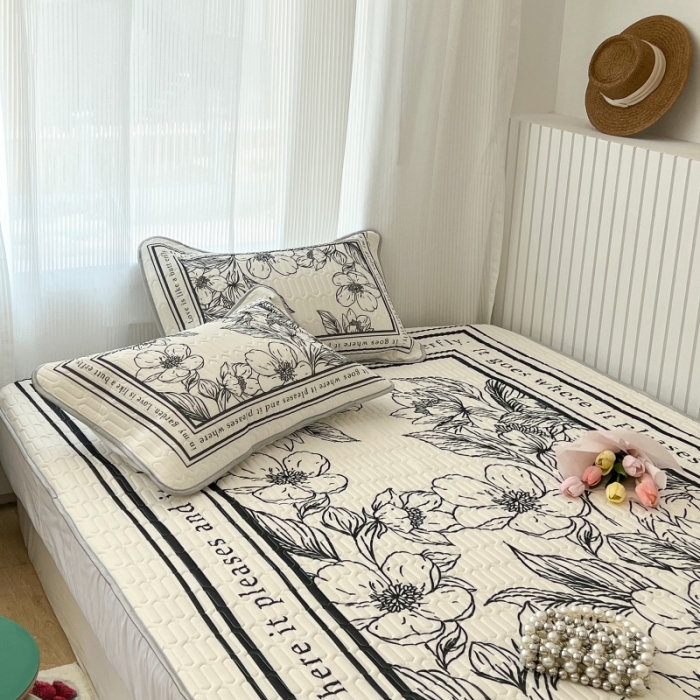 91家纺网 家纺一手货源 找家纺 昔可 2022新款ins风小清新床笠款乳胶凉席三件套 床笠款-后花园