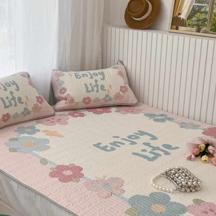 91家纺网 家纺一手货源 找家纺 昔可 2022新款ins风小清新床笠款乳胶凉席三件套 床笠款-蝴蝶画框