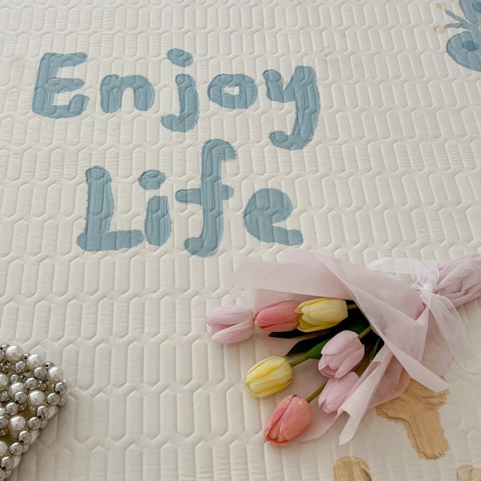 91家纺网 家纺一手货源 找家纺 昔可 2022新款ins风小清新床笠款乳胶凉席三件套 床笠款-蝴蝶画框