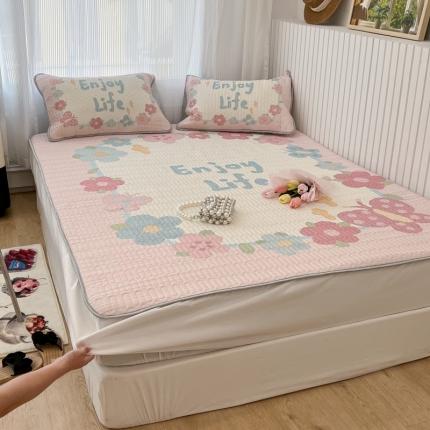 昔可 2022新款ins风小清新床笠款乳胶凉席三件套 床笠款-蝴蝶画框