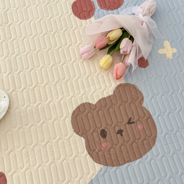 91家纺网 家纺一手货源 找家纺 昔可 2022新款ins风小清新床笠款乳胶凉席三件套 床笠款-画框樱桃熊