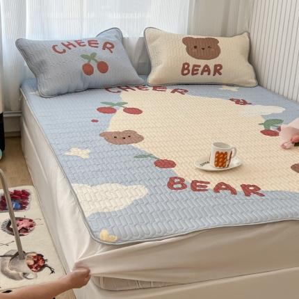 昔可 2022新款ins风小清新床笠款乳胶凉席三件套 床笠款-画框樱桃熊